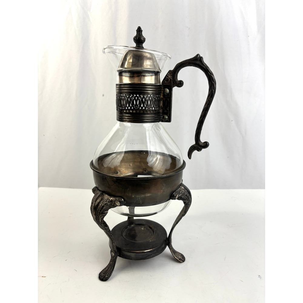 Vintage FB Rogers Silverplate Coffee Warmer Corning Glass Carafe Claw Foot Stand